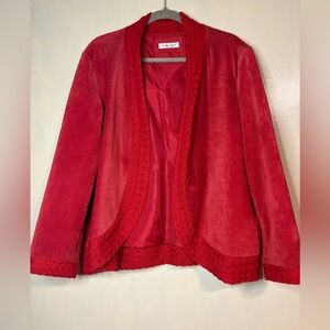 Cold water creek suede red blazer jacket XL leather red holidays Christmas